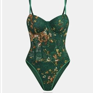 Commense Floral Lace Bodysuit Embroidered Corser Bustier S NWT